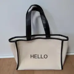 HELLO バッグ　　プリント トート ベージュのサムネイル