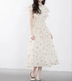 SAISON DE PAPILLON ウエストシャーリング花柄ワンピース