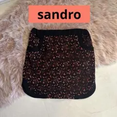 《美品》sandro 黒 花柄レースタイトスカート サーモンピンク　ポケット付きのサムネイル