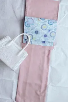 未使用しつけ糸付き】 洗える着物 夏着物 絽 単衣 色無地 ペールピンク 