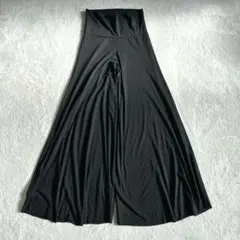 黒 ストレッチ ハイウエスト ワイドパンツ