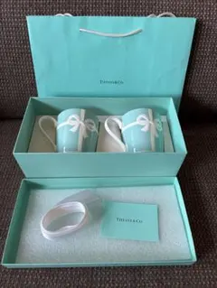 正規品　ほぼ未使用ティファニーTIFFANY マグカップ　ペア★ブルーリボン