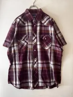 マ*.様 No.6192 Wrangler半袖ウエスタンシャツ2XL相当赤チェッ