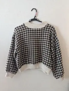 ハウンドトゥース柄 クロップドニット Mサイズ