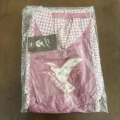 荻原　エプロン　ピンクチェック　バード　綿100%