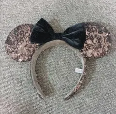 ディズニー　カチューシャ　スパンコール ブラウン　シー　ランド　ミニー　黒リボン