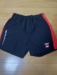 TSP 卓球用ショートパンツ ＬＬ 黒/赤 サイドストライプ