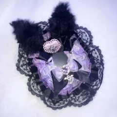 B8 硬質　トレカケース デコ　猫耳　紫　黒　クロミ　レースデコ