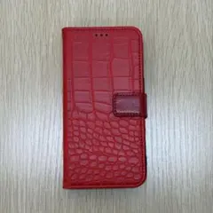 クロコダイル柄手帳型iPhone16ケース【赤】