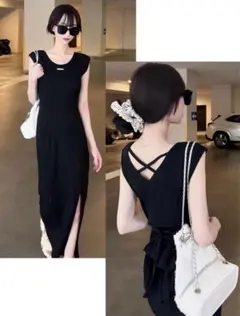 【GRL】バックオープンリボンノースリーブワンピース［nk93］