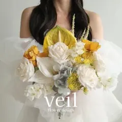 ウェディングブーケ　造花　白　黄色　オレンジ　結婚式　前撮り　披露宴　バラ　挙式