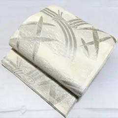 A 夏物 流水に紅葉模様 銀糸 白地 絽 紗 正絹 六通 袋帯 O125 - メルカリ