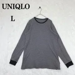 【ユニクロ】 ボーダー ヒートテック コットン混 長袖カットソー L