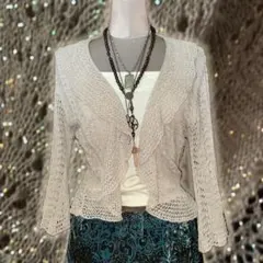 レース カーディガン ラメ ベージュ ブラウン フェアリーグランジ y2k