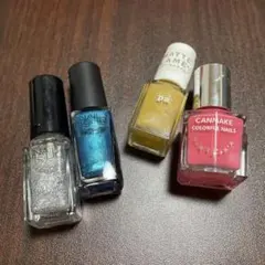 ネイルポリッシュセット 4本 シルバー 青 黄色 ピンク