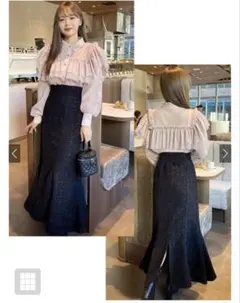 ラメチェックツイードマーメイドスカート[dk1080]　GRL