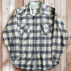 70s PENDLETON オンブレチェック ウエスタン ウールシャツ XL