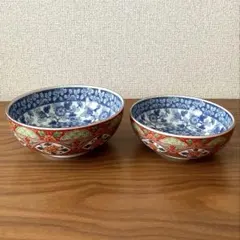 飛鳥窯　大中鉢　2個セット　染付　赤絵　花柄　盛鉢　和食器