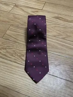 バーガンディ ドット柄 シルクネクタイ