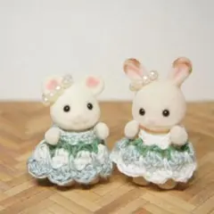 シルバニア赤ちゃん❁ワンピース＆パール耳飾り✤爽やかネモフィラブルー２着セット✤