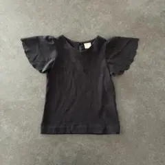 【petit main】スカラップ 袖 カットソー ブラック 100cm