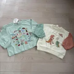 未使用　しまむら　ミントグリーン恐竜長袖、刺繍トレーナー 90㎝　2点