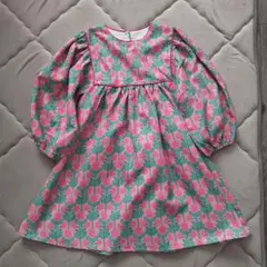 mikistory花柄長袖ワンピース 120cm Aラインパフスリーブ