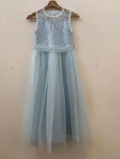 美品　キッズ　フォーマルドレス　水色　発表会　ロング丈　ノースリーブ　ワンピース