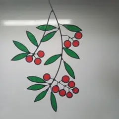 ステンドグラスハンドメイド　南天　壁飾り