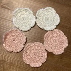 ハンドメイド　アクリルたわし　エコたわし　コースター　フラワー　5個　匿名発送のサムネイル
