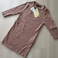 Bershka ピンクベージュ　リブニット 五分袖 S