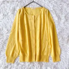 テチチ 花刺繍カーディガン 黄 羽織り フェミニン ウール混 冷房対策のサムネイル
