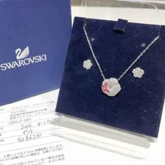 SWAROVSKI シルバー ピンク 花ネックレス ピアス セット