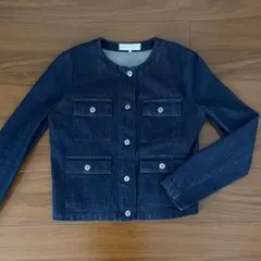 ZARA◎ノーカラーデニムジャケット S 濃紺 羽織 春秋カジュアル