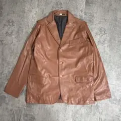 ブラウン フェイクレザー テーラードジャケット