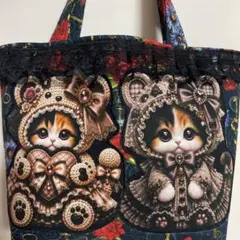 ハンドメイド 恐竜猫ちゃんトートバッグ - メルカリ