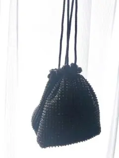 【ほぼ新品】ビーズ巾着バッグ 茶色