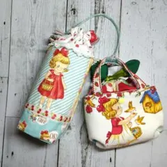 ペットボトルカバー あおりポケットのいちご巾着ミニポーチ 2点セット