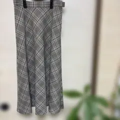 チェック柄フレアスカート ロング丈 グレー