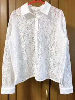 GU ホワイト レース 長袖 シャツ　ホワイト　白　透け感有