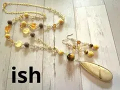 【A024】ishピクチャージャスパー雫・タイガーアイネックレス＆ピアス