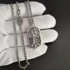 カットアウトクロスドッグタグ シルバーネックレス チャーム トップ 925刻印 カットアウトクロスドッグタグ シルバーネックレス チャーム トップ