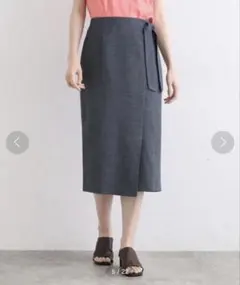【タグ付き・新品】麻調ラップ風Iラインスカート【洗える／UVケア】のサムネイル