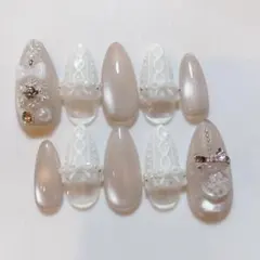 現品　ネイルチップ　クリスマス　ニット　フリル　マグ　ワンホン　地雷系　ガーリー