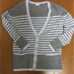 PLSTプラステ 水色×グレーボーダーカシミア混ニットカーディガン Mサイズ