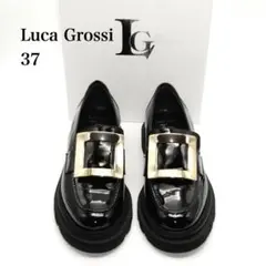 Luca Grossi ルカグロッシ エナメル 黒 ローファー バックル　37のサムネイル