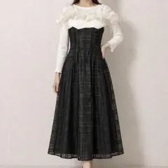 mily bilet チュールフリルロングワンピース レースアップ フレア XL