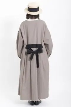 配色 後ろリボン クルーネック ノーカラーコート