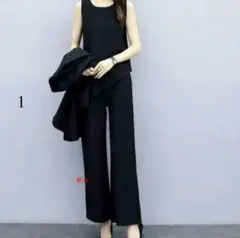 大人気 OL セットアップ 黒 3XL ブラック 4L シンプル カジュアルo