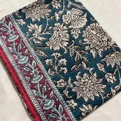 週末お値引き価格★新作★インド製インド綿100%★花柄　グリーン系